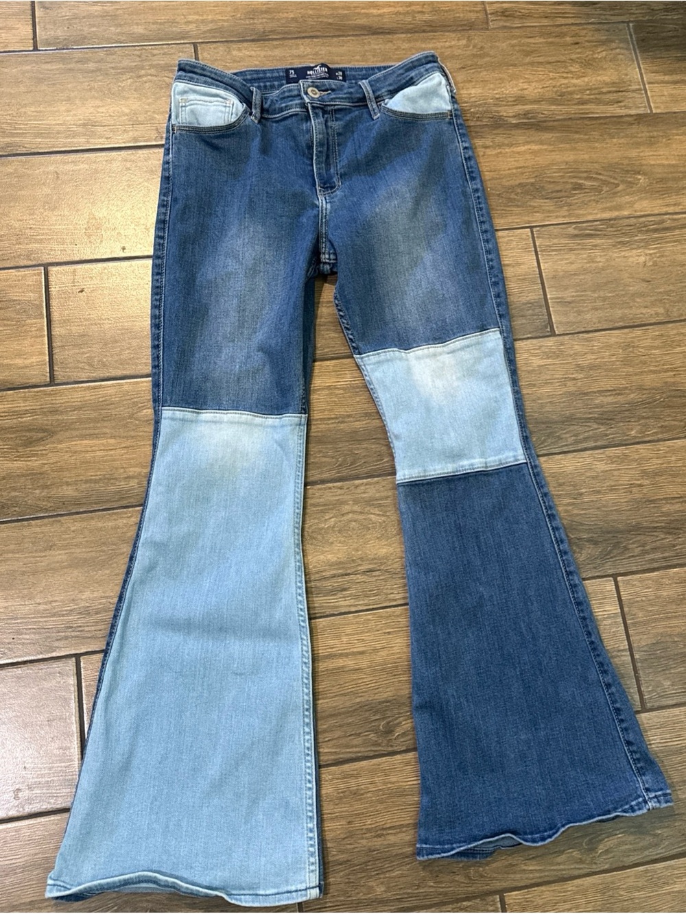 Hollister Jeans Womens 28 Vintage Flare High Rise Stretch Color Block Blue Denim